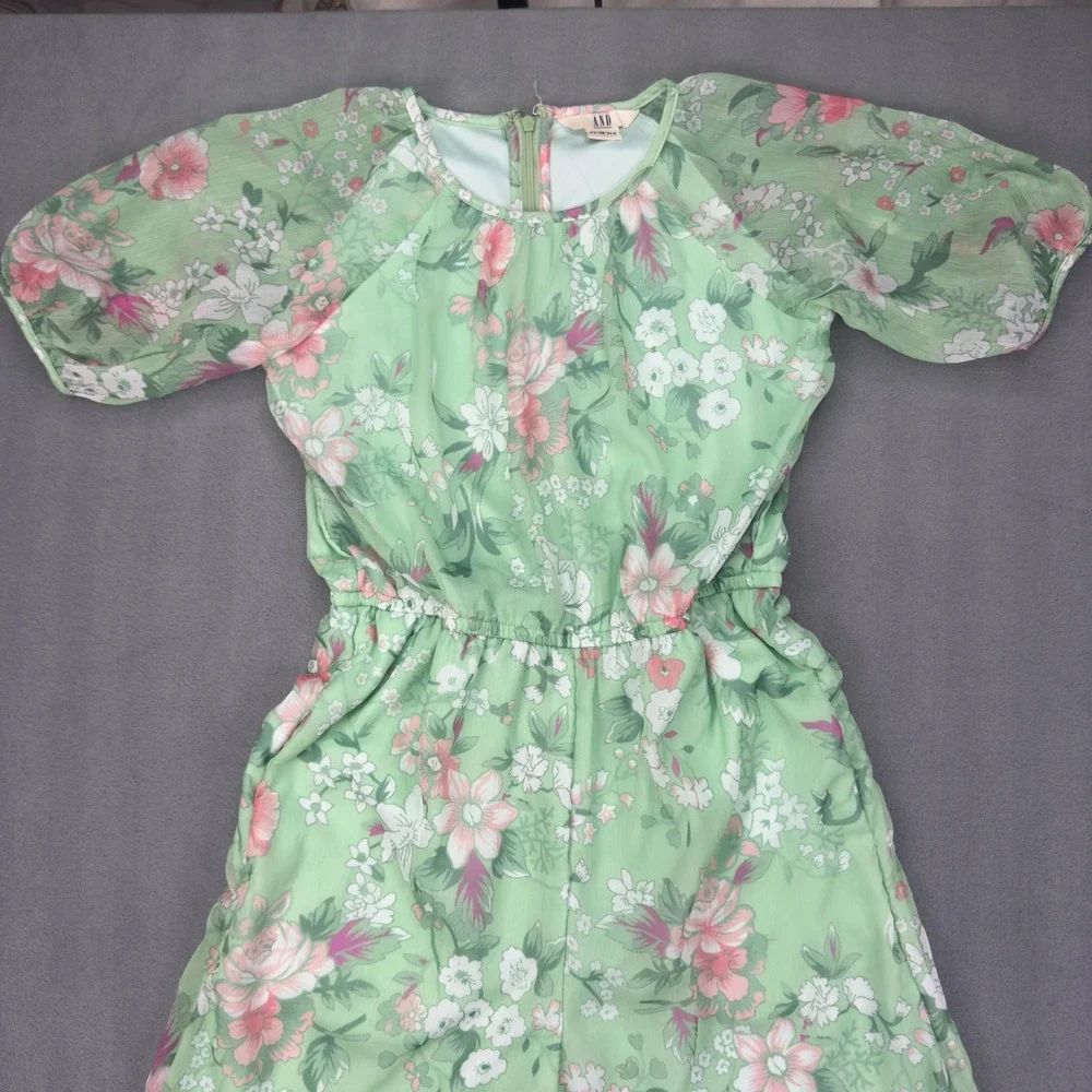 AND Floral Jumpsuit Size 11-12 Yrs Green Wide Leg Flutter Sleeve Romper